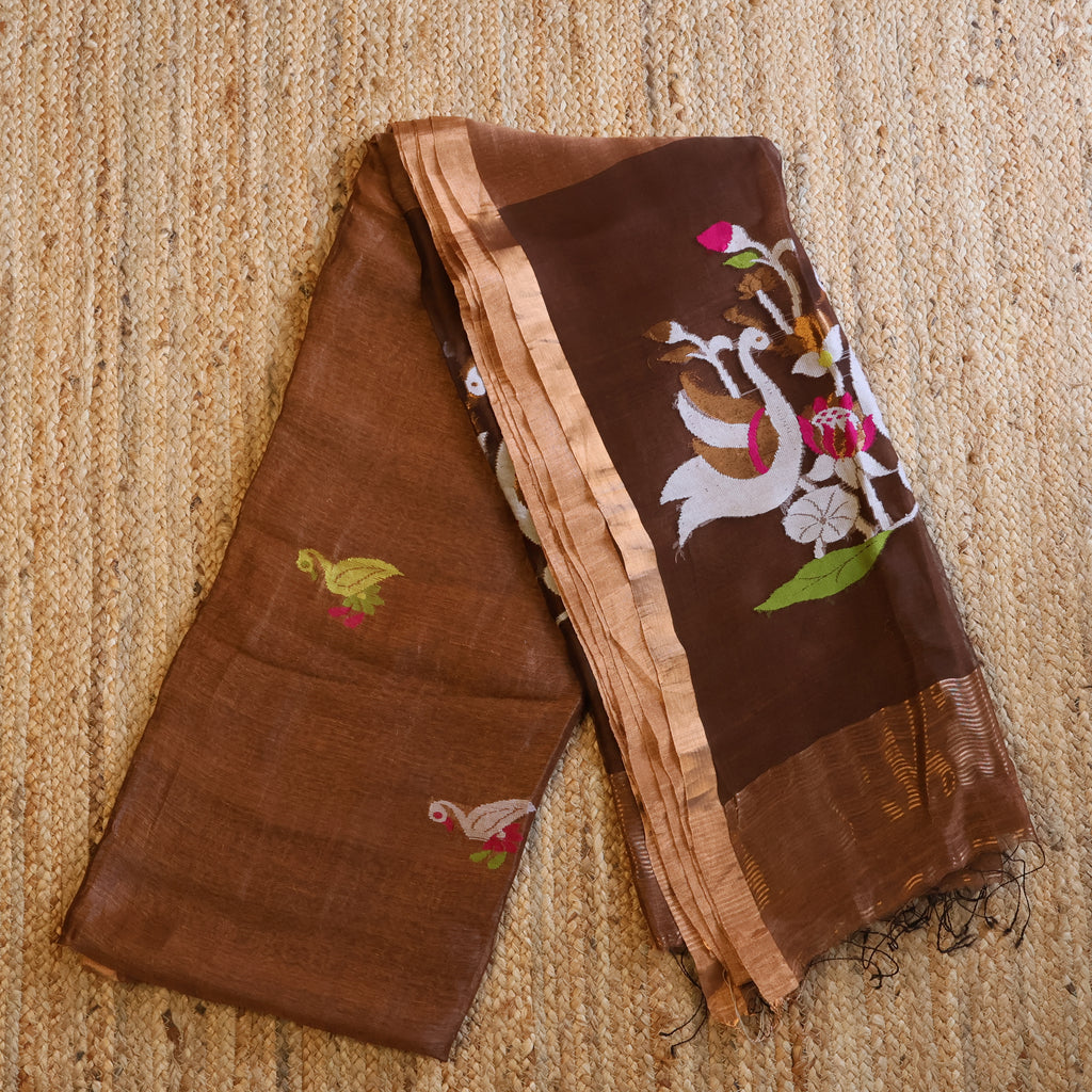 Silk Linen Jamdani Saree – West Bengal Handloom