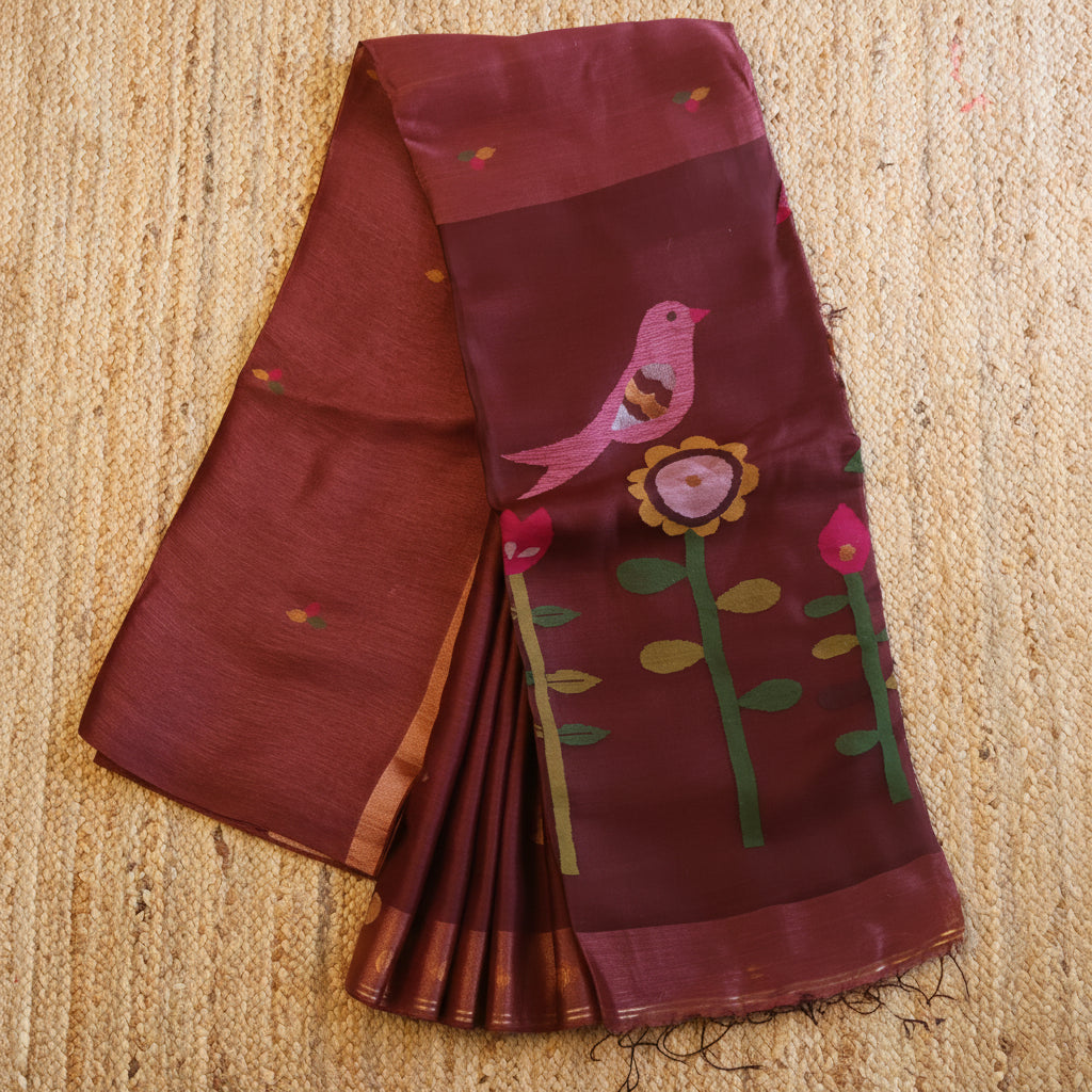 Silk Linen Jamdani Saree – West Bengal Handloom