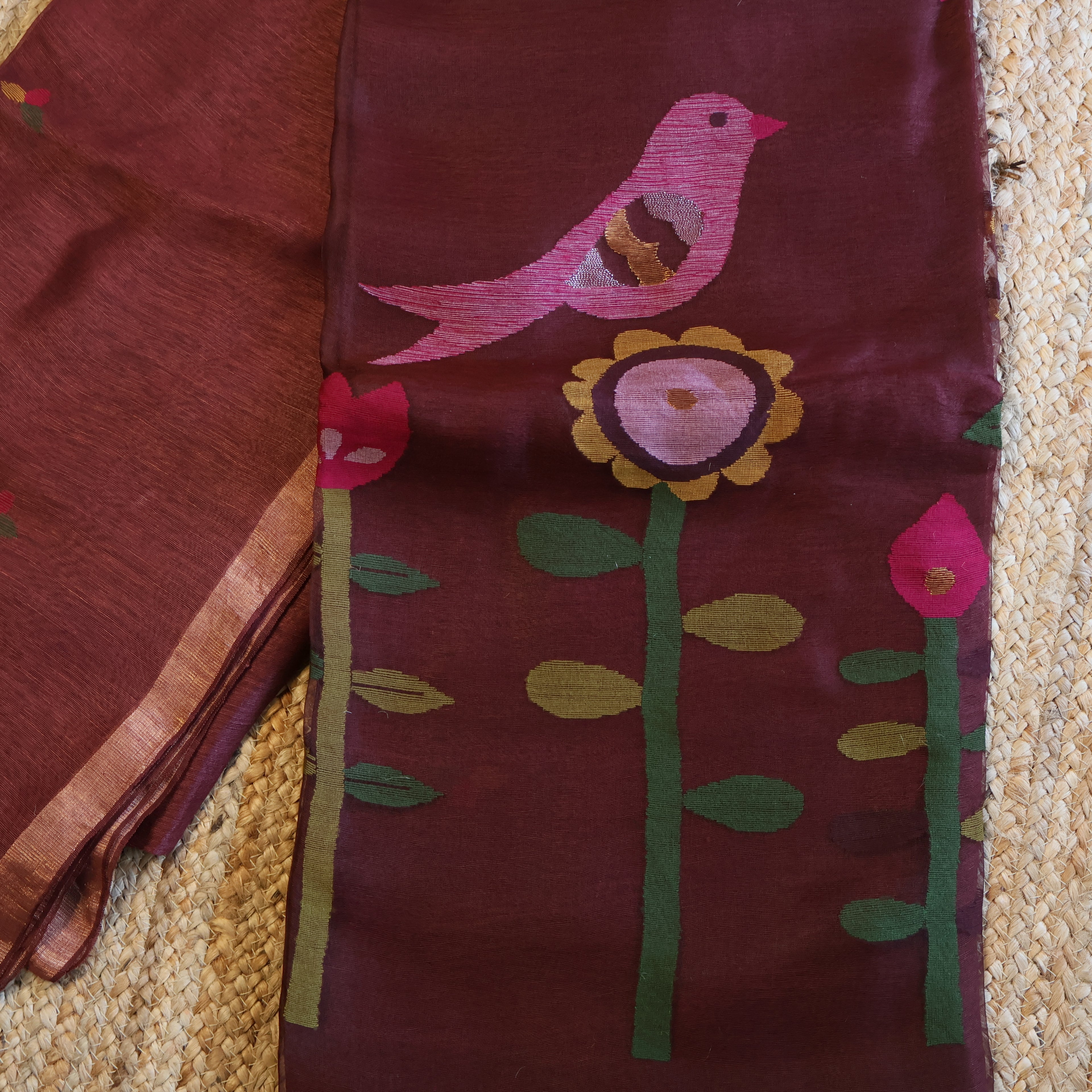 Silk Linen Jamdani Saree – West Bengal Handloom