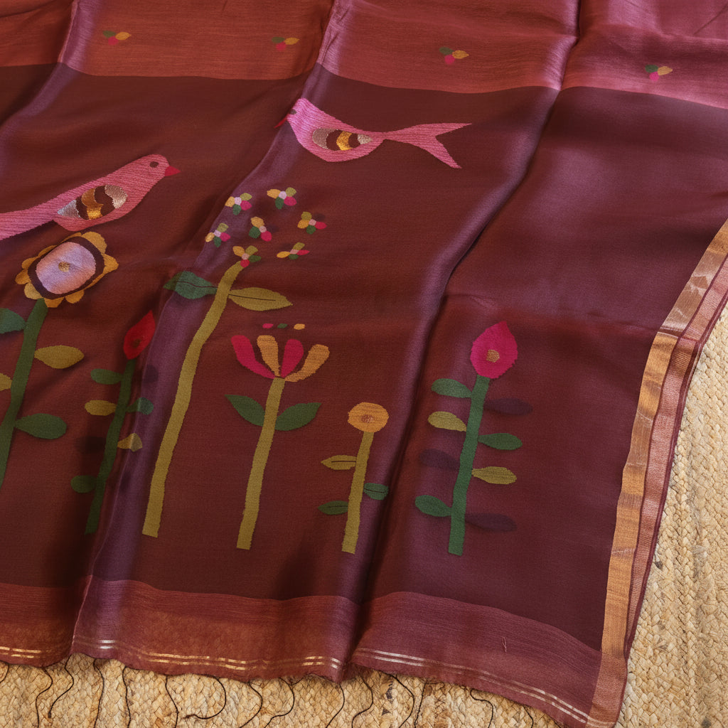 Silk Linen Jamdani Saree – West Bengal Handloom