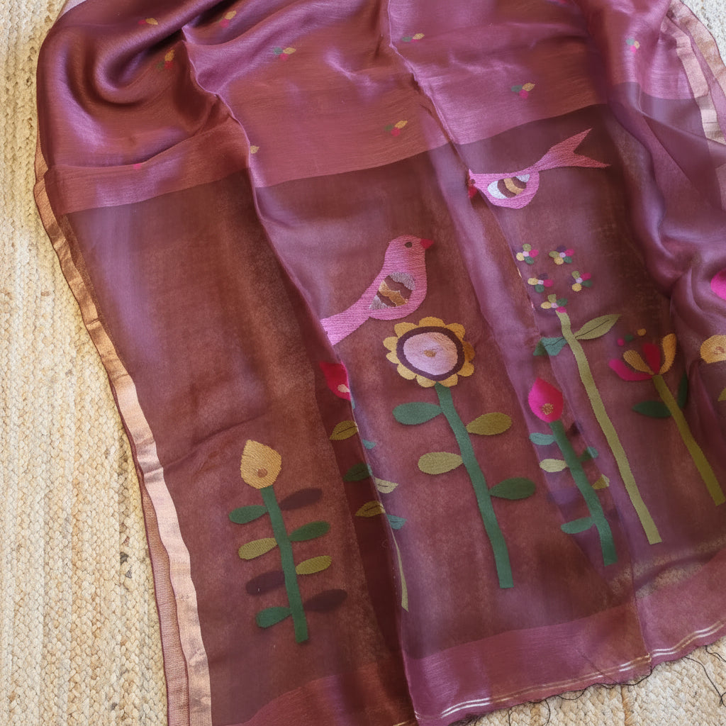 Silk Linen Jamdani Saree – West Bengal Handloom