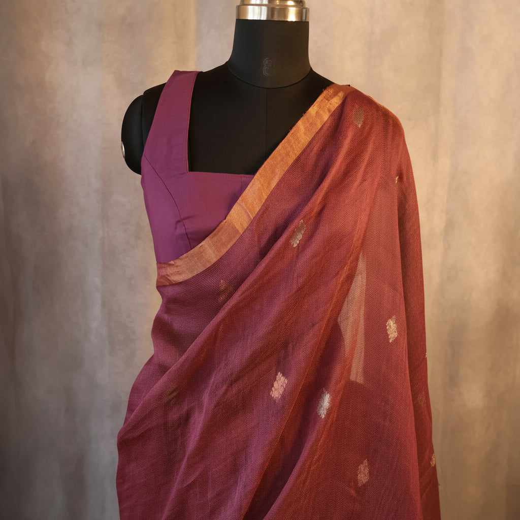 Silk Linen Jamdani Saree – West Bengal Handloom
