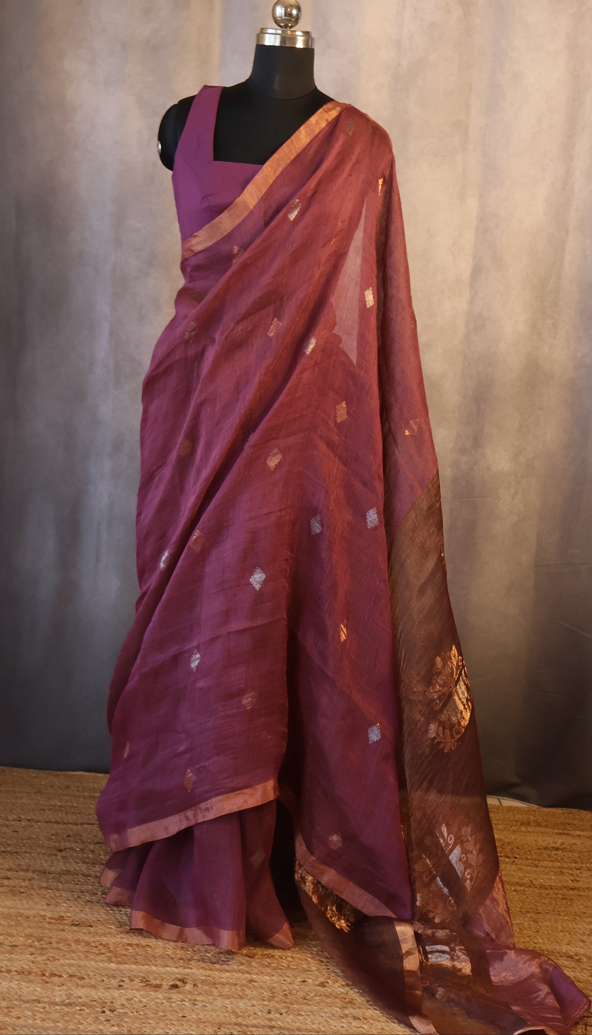 Silk Linen Jamdani Saree – West Bengal Handloom