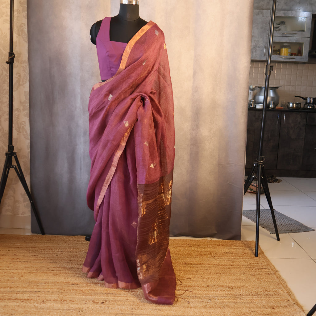 Silk Linen Jamdani Saree – West Bengal Handloom