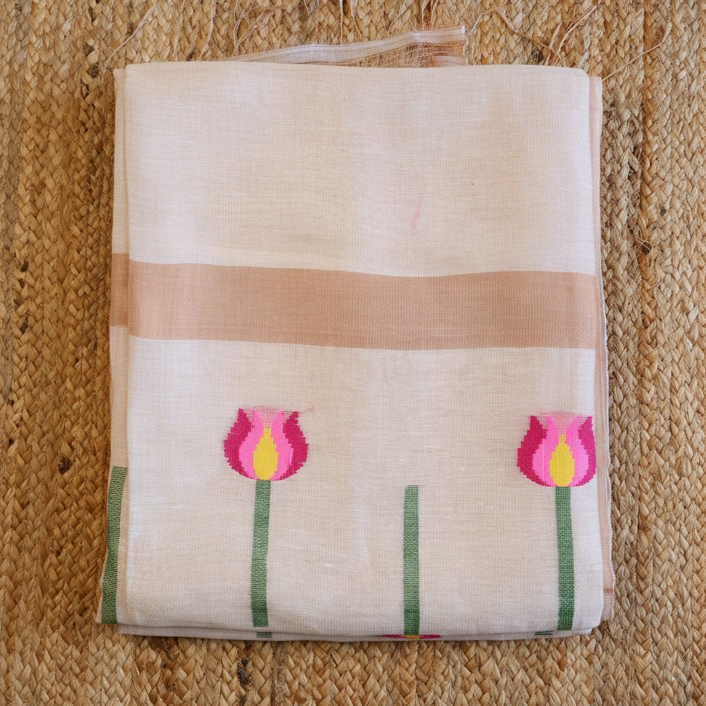 Silk Linen Jamdani Saree – West Bengal Handloom