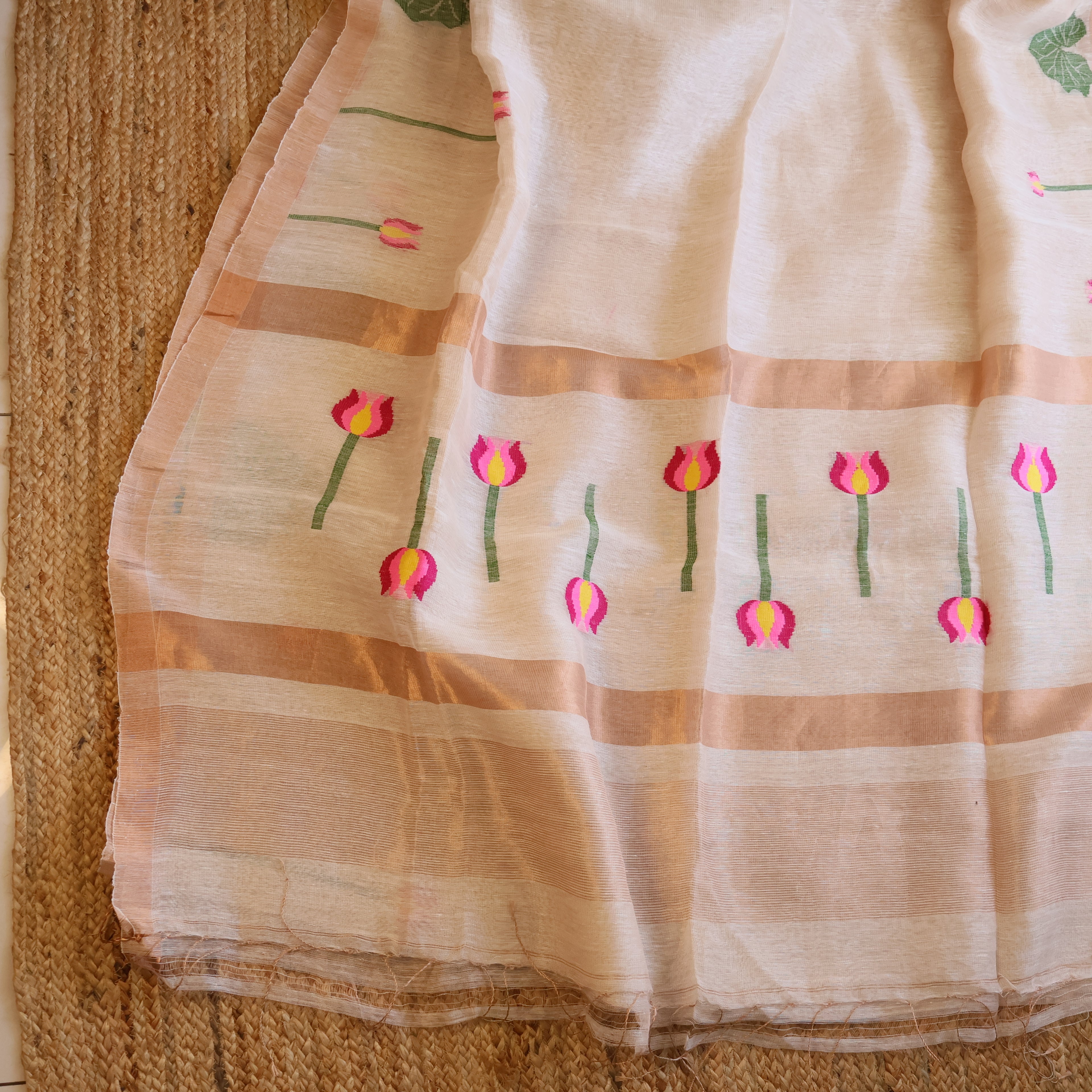 Silk Linen Jamdani Saree – West Bengal Handloom