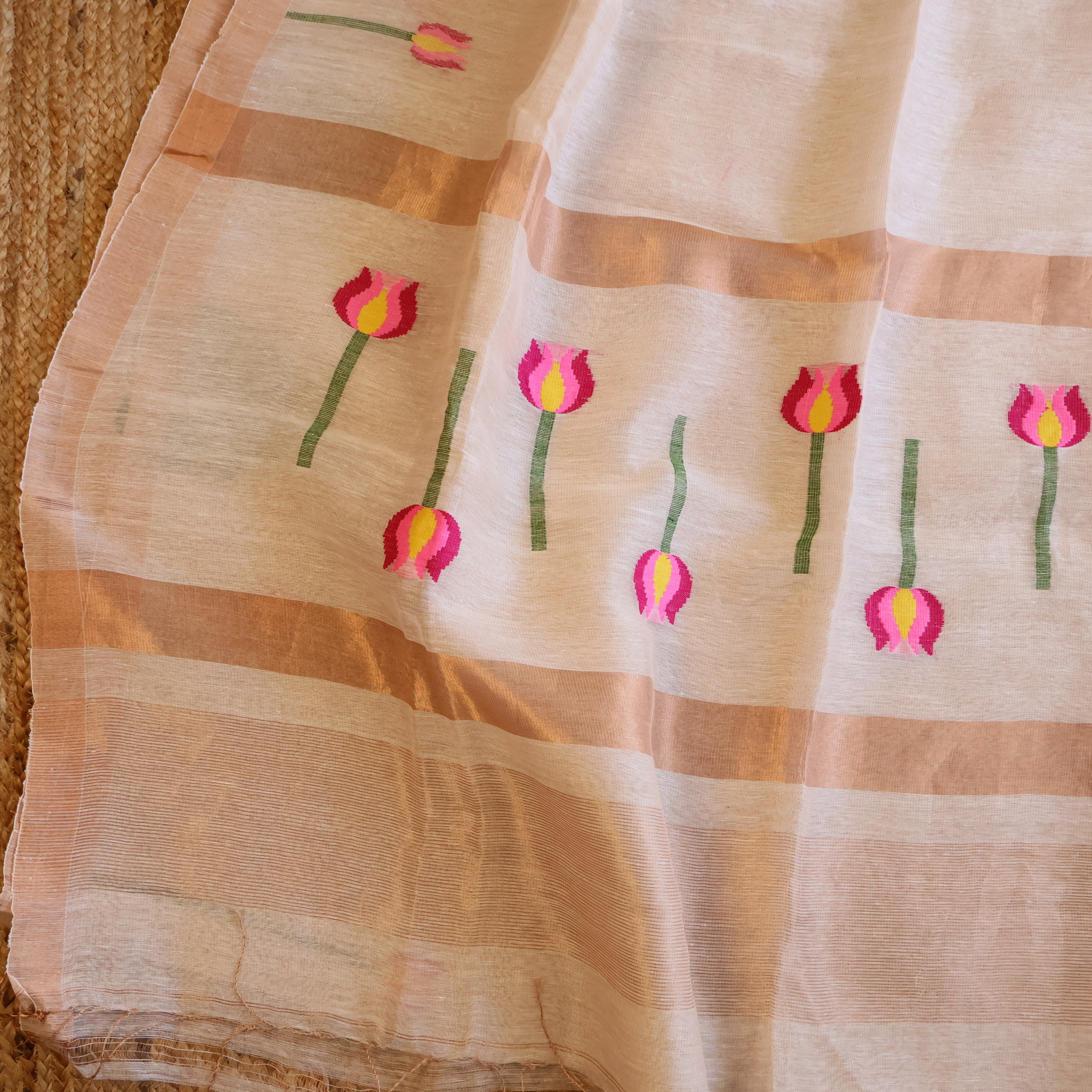 Silk Linen Jamdani Saree – West Bengal Handloom