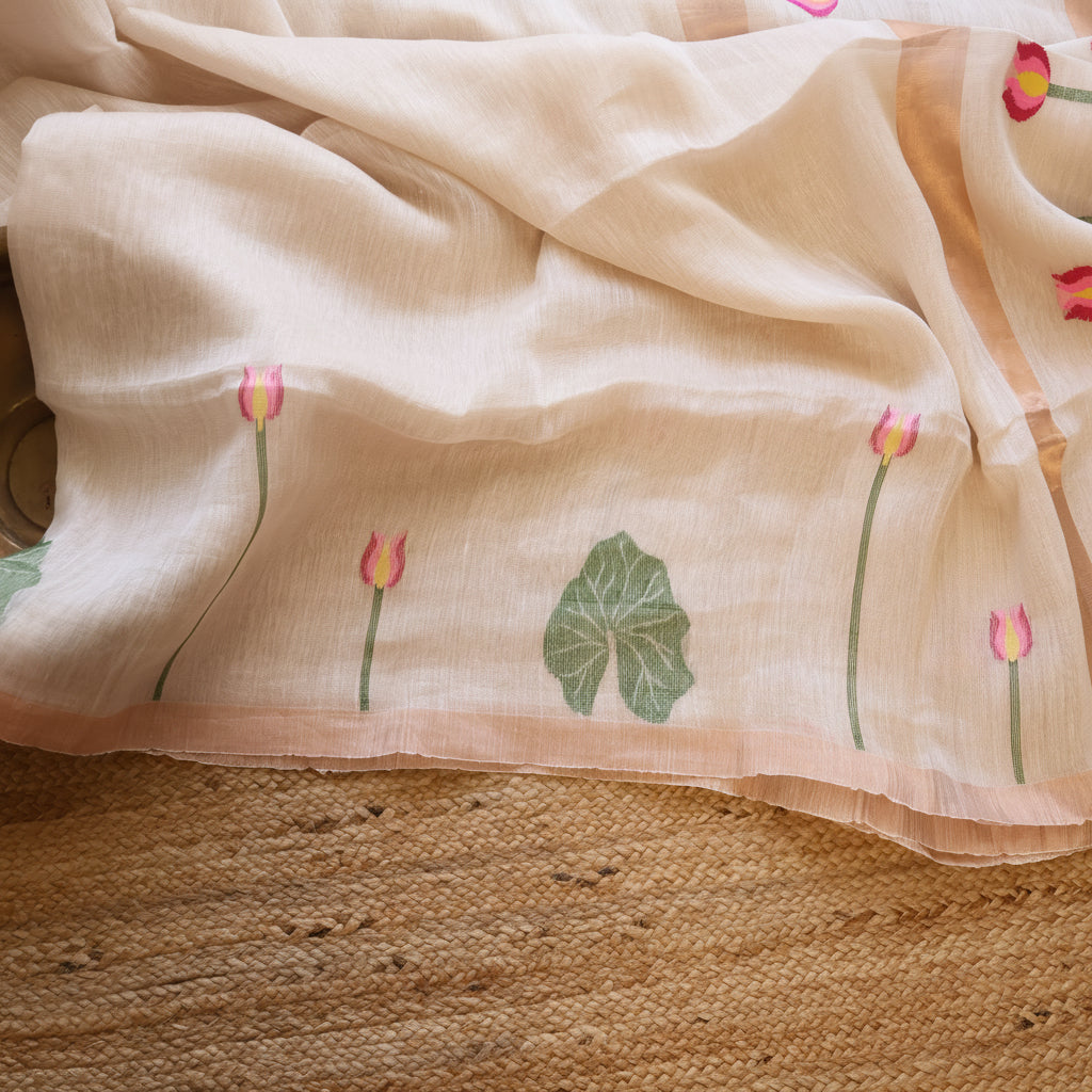 Silk Linen Jamdani Saree – West Bengal Handloom