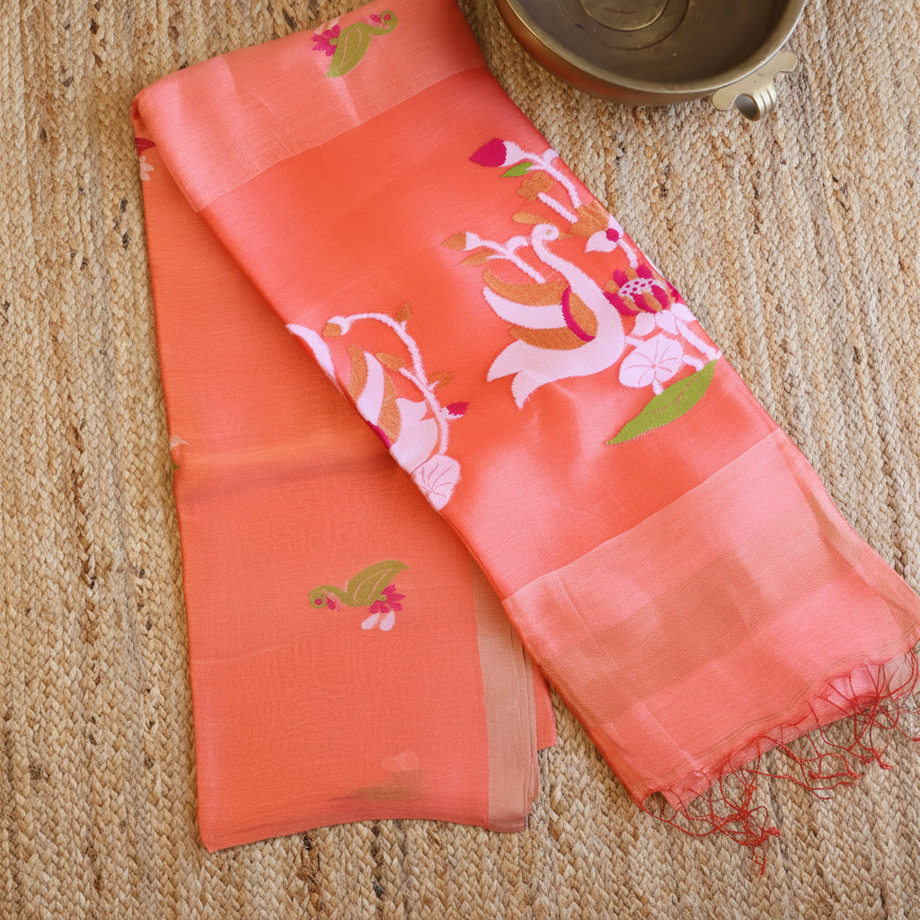 Silk Linen Jamdani Saree – West Bengal Handloom