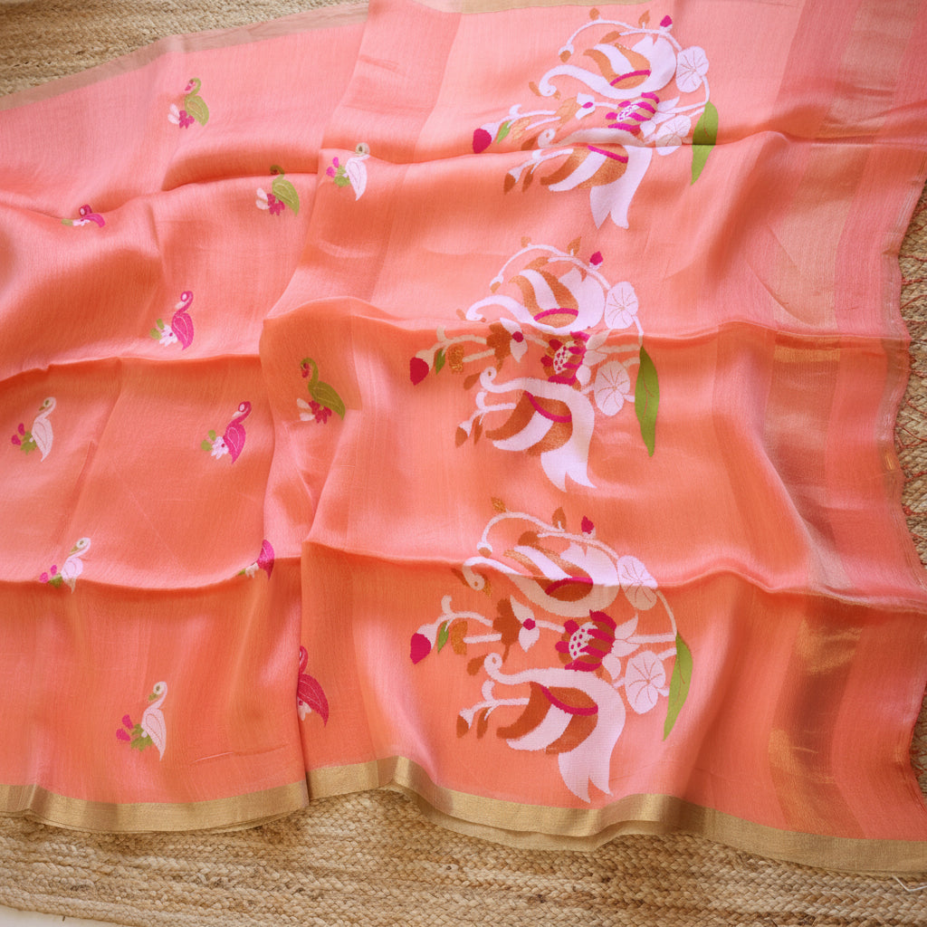Silk Linen Jamdani Saree – West Bengal Handloom