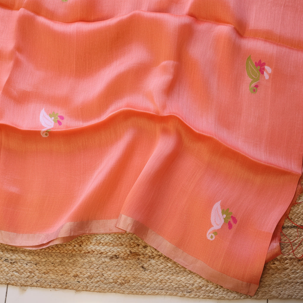Silk Linen Jamdani Saree – West Bengal Handloom