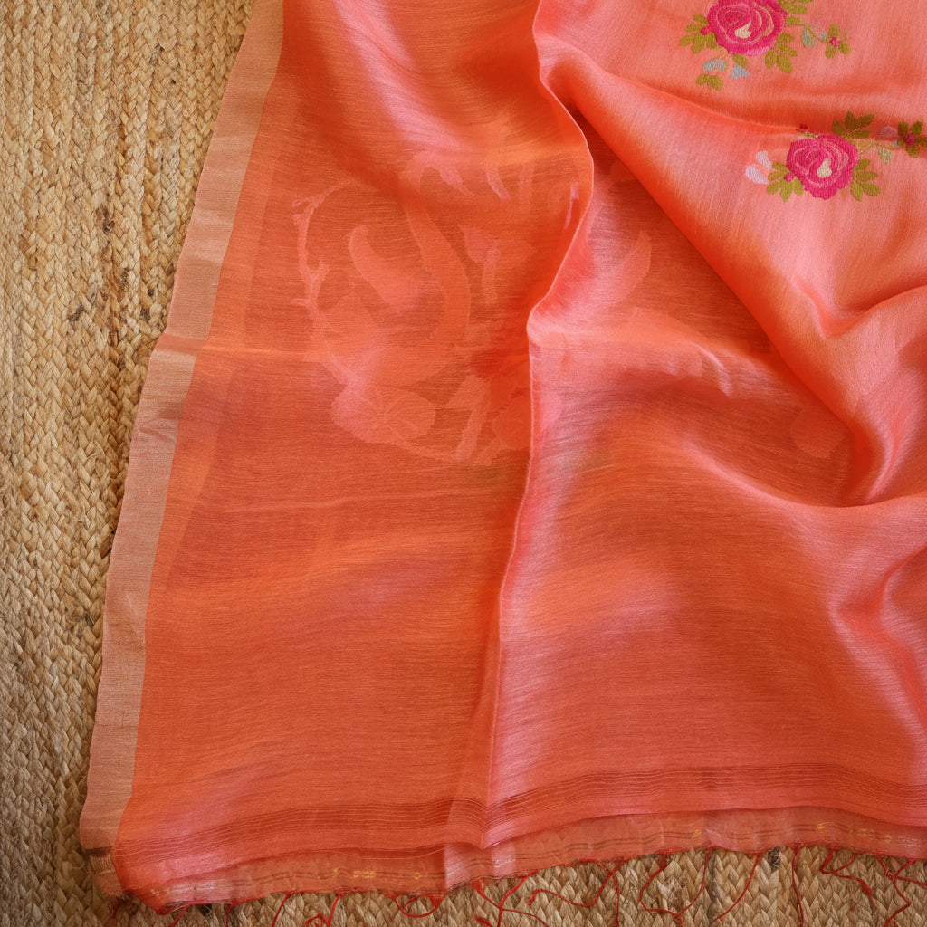 Silk Linen Jamdani Saree – West Bengal Handloom