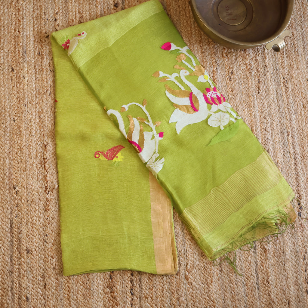 Silk Linen Jamdani Saree – West Bengal Handloom