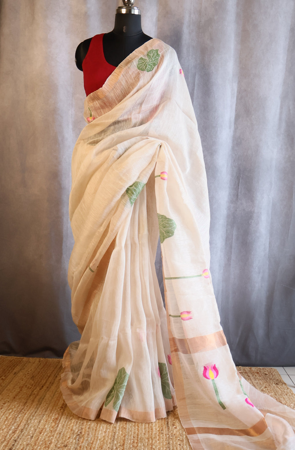 Silk Linen Jamdani Saree – West Bengal Handloom