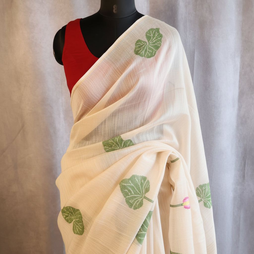 Silk Linen Jamdani Saree – West Bengal Handloom
