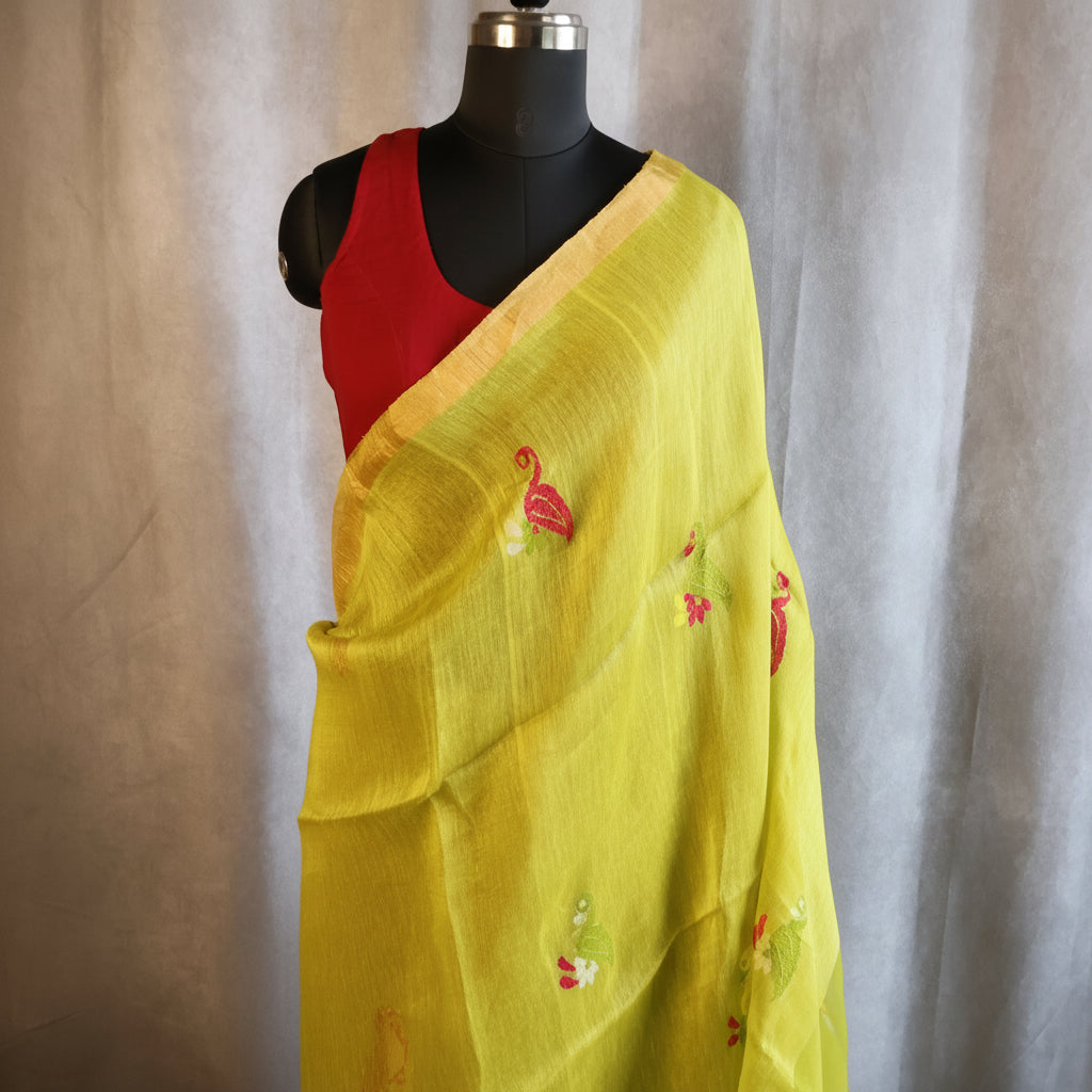 Silk Linen Jamdani Saree – West Bengal Handloom