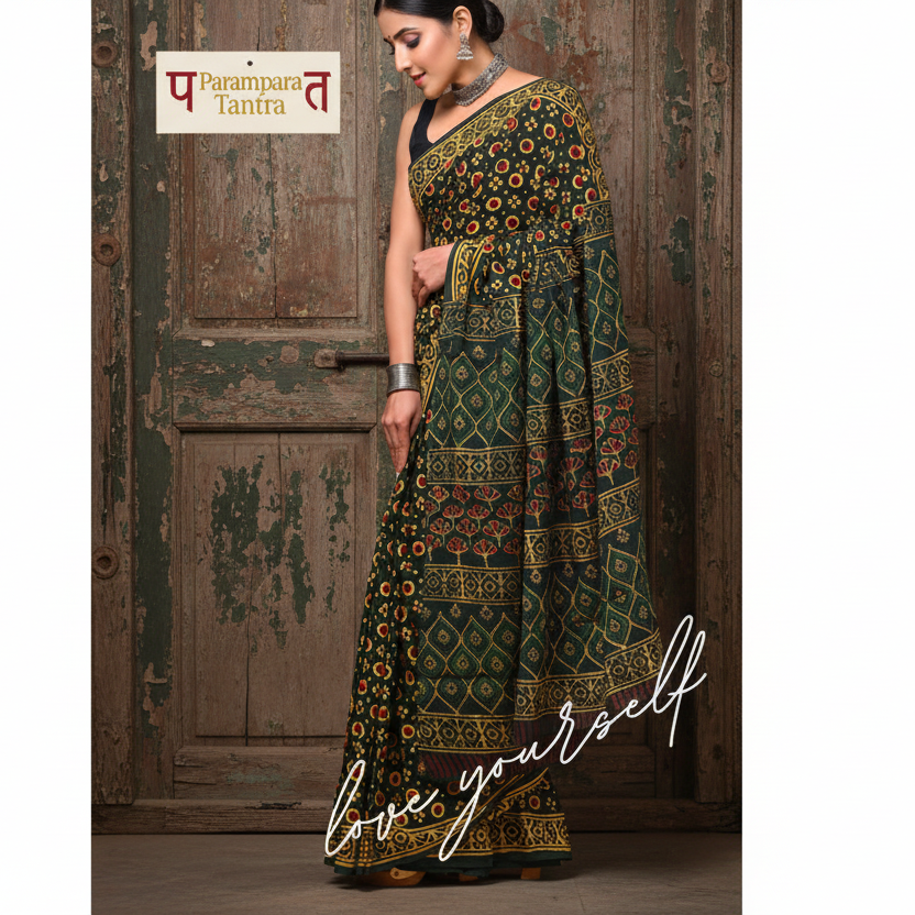 Mulmul pure cotton Sarees block print with blouse . Lightweight, easy to drape . Comfortable all day .