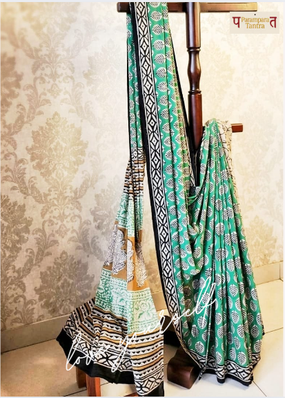 Mulmul pure cotton Sarees block print with blouse. Lightweight, easy to drape . Comfortable all day .