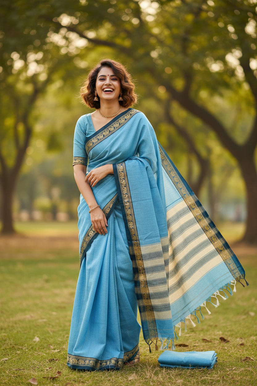 Narayanapet Cotton Handloom Sarees with blouse. Light weight easy to drape. Comfortable all day .