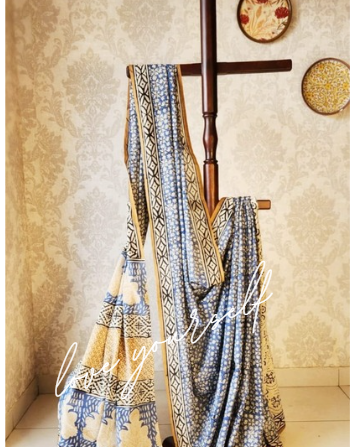 Mulmul pure cotton sarees block print with blouse. Lightweight, easy to drape . Comfortable all day .