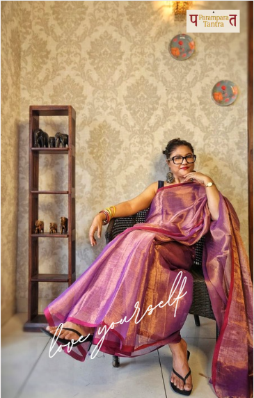 Handloom cotton Tissue Zari with blouse. Lightweight, comfortable all day. Easy to drape.