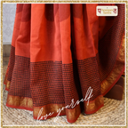Blood Red Polka Dot & Black Checks Saree with Blouse - 100% Pure Maheshwari Handloom Silk
