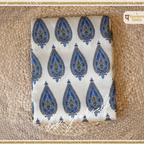 Pure Chanderi Silk Saree with Elegant blue  Prints and Zari Border – 100% Handloom Blouse Piece Included