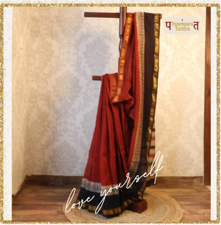 Maheshwari Handloom Silk Saree with blouse – 100% Pure Silk. Lightweight, easy to drape . Comfortable all day .