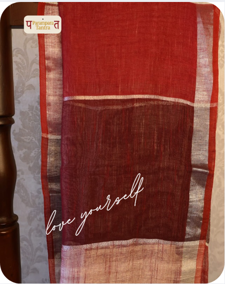 Pure Linen check Saree with blouse – Elegant, Professional & Handwoven. Light weight easy to drape. Comfortable all day .