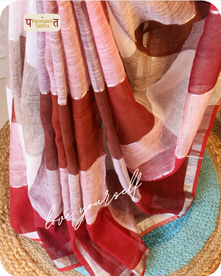 Pure Linen check Saree with blouse – Elegant, Professional & Handwoven. Light weight easy to drape. Comfortable all day .