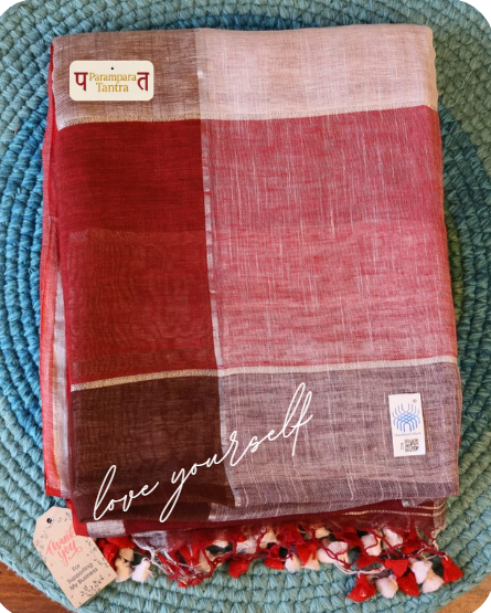 Pure Linen check Saree with blouse – Elegant, Professional & Handwoven. Light weight easy to drape. Comfortable all day .