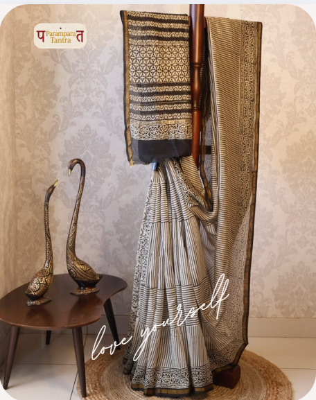 Authentic Chanderi handloom Silk Saree with blouse–  Lightweight, comfortable all day. Easy to drape.