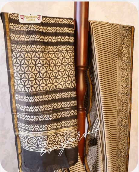 Authentic Chanderi handloom Silk Saree with blouse–  Lightweight, comfortable all day. Easy to drape.