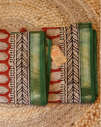 Cream Base & Red Design Saree with matching blouse - 100% Pure Maheshwari Handloom Silk