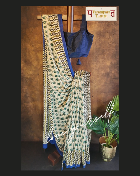 Mulmul pure cotton Sarees block print with blouse. Lightweight, easy to drape . Comfortable all day .