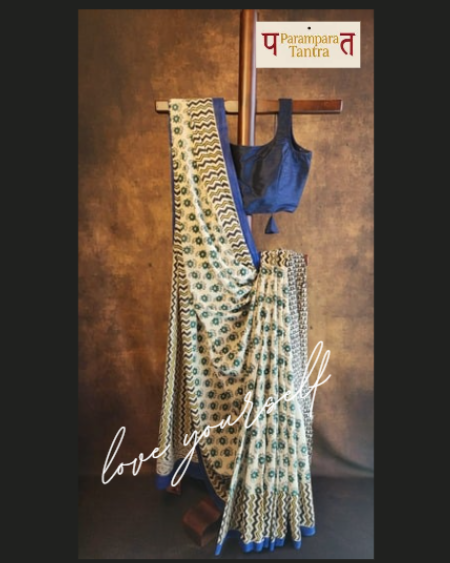 Mulmul pure cotton Sarees block print with blouse. Lightweight, easy to drape . Comfortable all day .