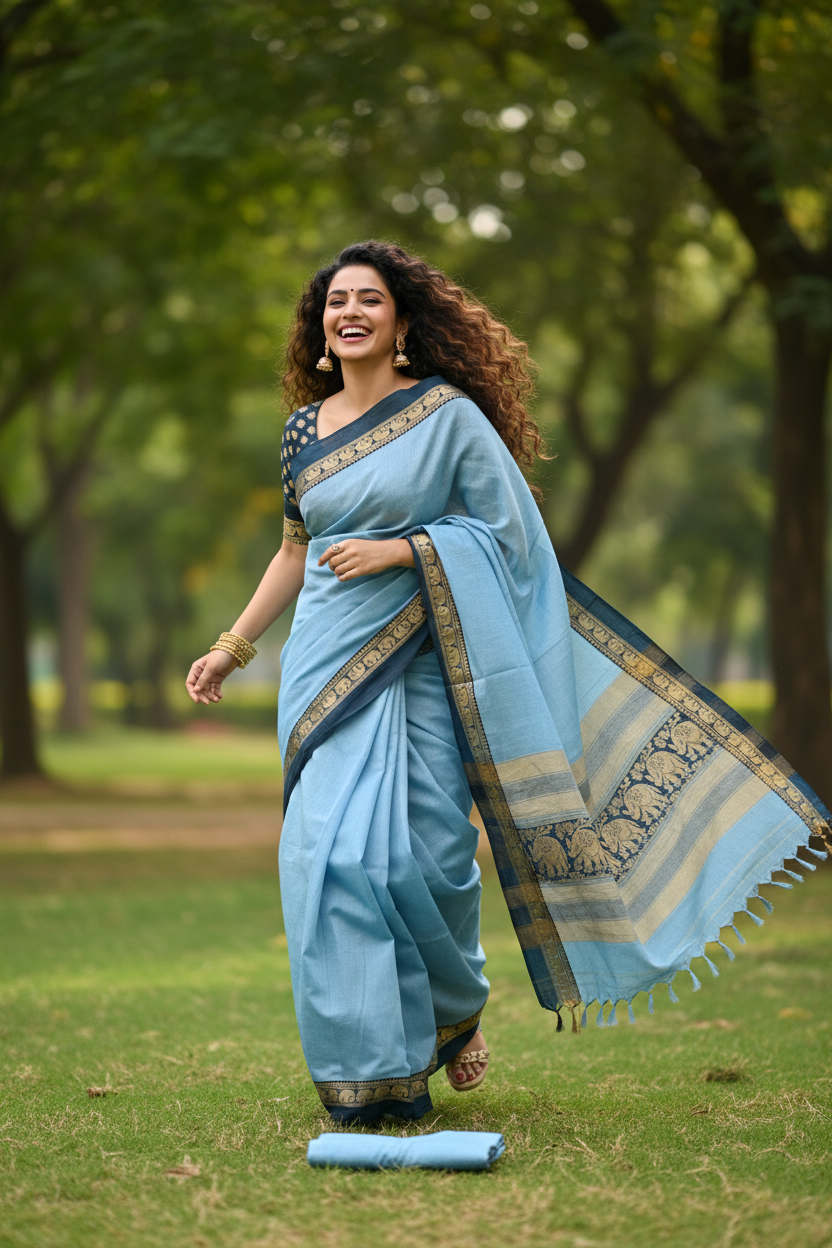 Narayanapet Cotton Handloom Sarees with blouse. Light weight easy to drape. Comfortable all day .