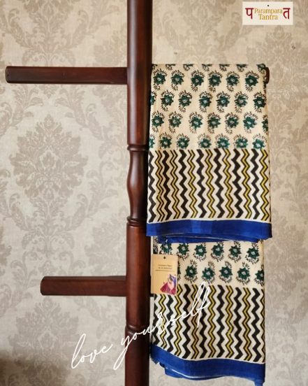 Mulmul pure cotton Sarees block print with blouse. Lightweight, easy to drape . Comfortable all day .