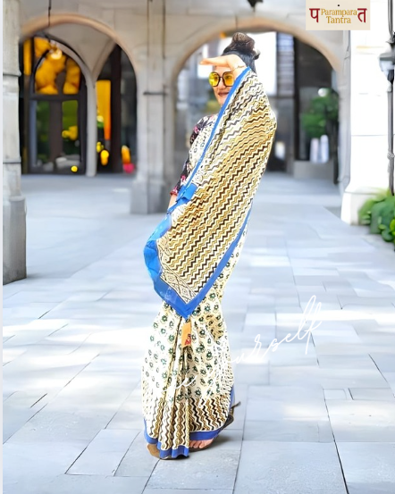 Mulmul pure cotton Sarees block print with blouse. Lightweight, easy to drape . Comfortable all day .