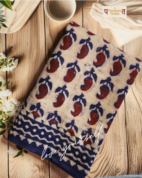 Mulmul pure cotton Sarees block print with blouse. Lightweight, easy to drape . Comfortable all day .