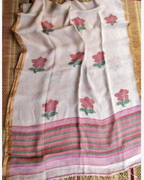 Pure Linen Jamdani Saree handwoven with blouse –  Light weight easy to drape. Comfortable all day .