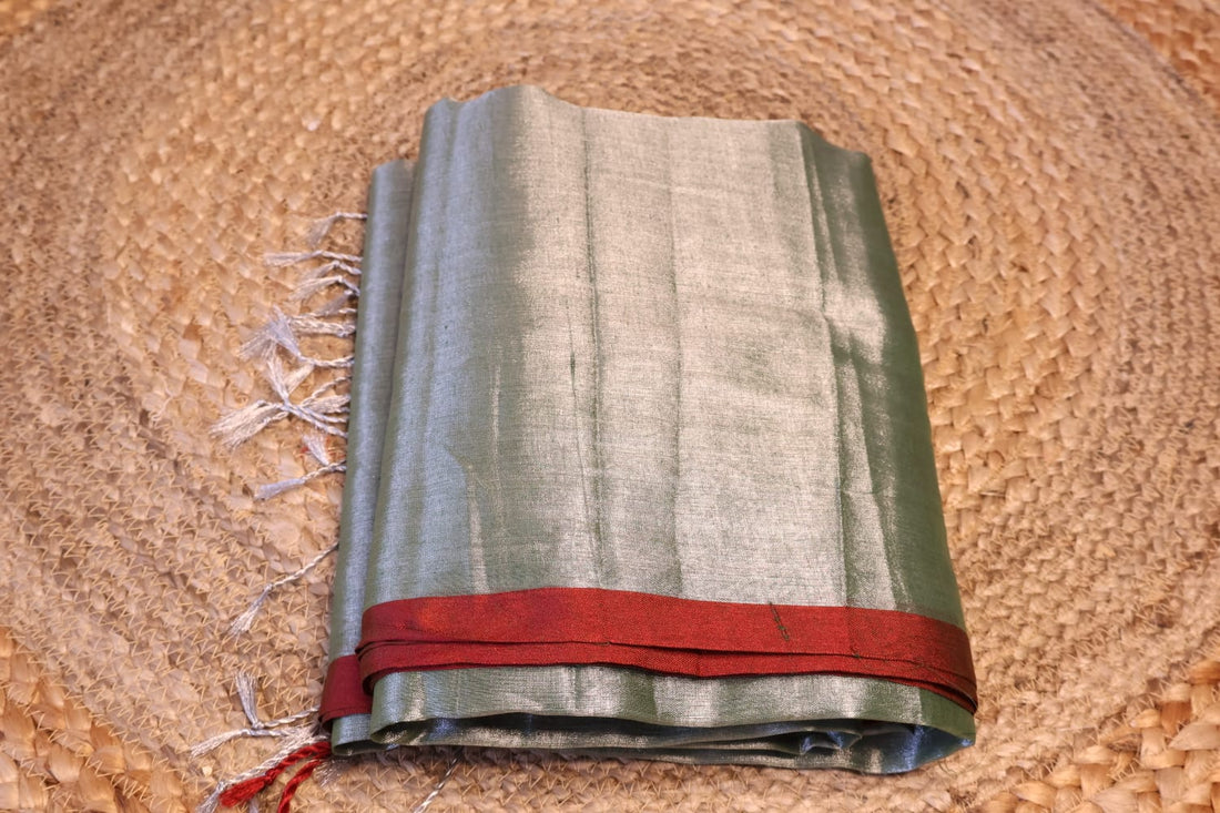 Handloom cotton Tissue Zari with blouse. Lightweight, comfortable all day. Easy to drape.