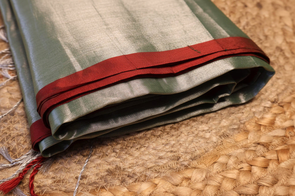 Handloom cotton Tissue Zari with blouse. Lightweight, comfortable all day. Easy to drape.