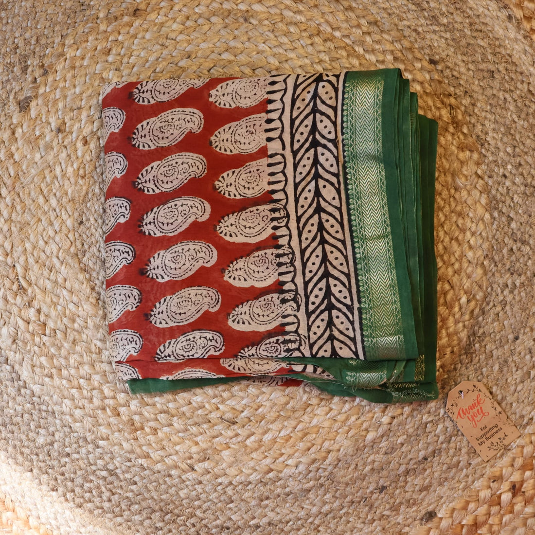 Maheshwari Handloom Silk Saree with blouse – 100% Pure Silk. Lightweight, easy to drape . Comfortable all day .