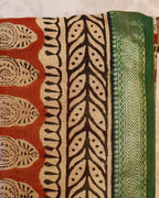 Cream Base & Red Design Saree with matching blouse - 100% Pure Maheshwari Handloom Silk