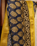 Beautiful Sky Blue Maheshwari Handloom Saree with White design and yellow  Silk Zari – 80% Silk, 20% Cotton (Cotton Silk) – Comes with Matching Blouse Piece
