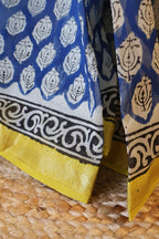 Beautiful Sky Blue Maheshwari Handloom Saree with White design and yellow  Silk Zari – 80% Silk, 20% Cotton (Cotton Silk) – Comes with Matching Blouse Piece