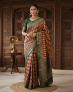 Cream Base & Red Design Saree with matching blouse - 100% Pure Maheshwari Handloom Silk