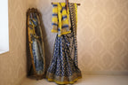 Beautiful Sky Blue Maheshwari Handloom Saree with White design and yellow  Silk Zari – 80% Silk, 20% Cotton (Cotton Silk) – Comes with Matching Blouse Piece