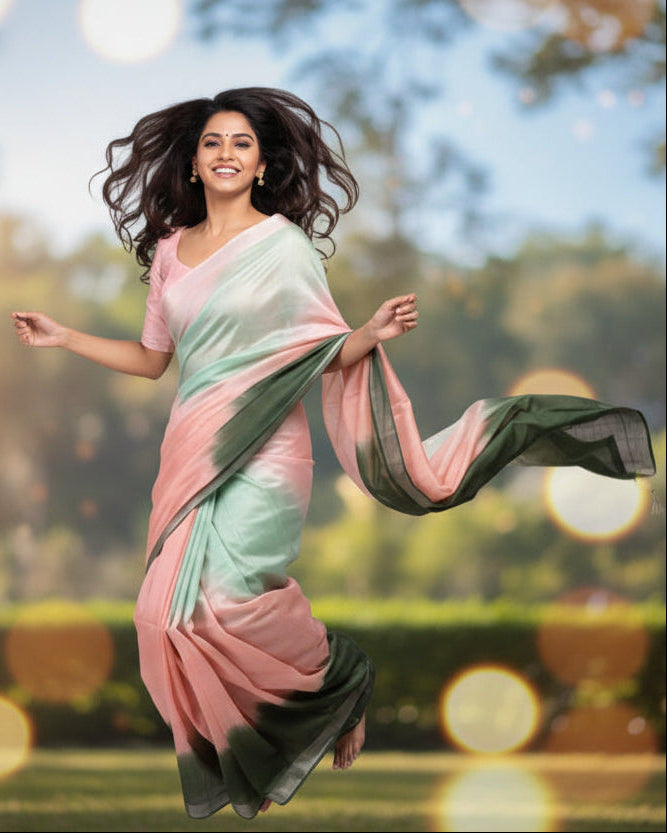 Pure Linen  Saree with blouse – Elegant, Professional & Handwoven Light weight easy to drape. Comfortable all day .